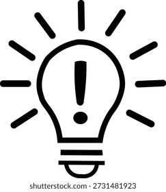 Los distintos iconos de bombillas con signos de exclamación, que representan ideas e innovación, se presentan en negro vibrante.
