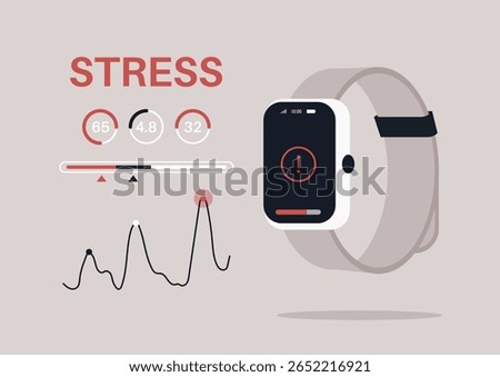 Distinct metrics displayed illustrate how smart watches monitor stress levels, highlighting the importance of tracking emotional well-being for overall health.