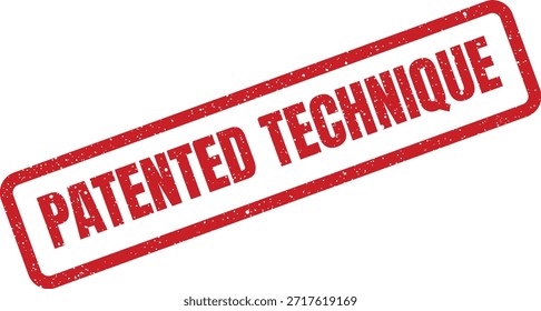 Un distintivo sello grunge rojo que dice "Técnica patentada", ideal para ilustrar procesos innovadores o metodologías protegidas en documentos comerciales.