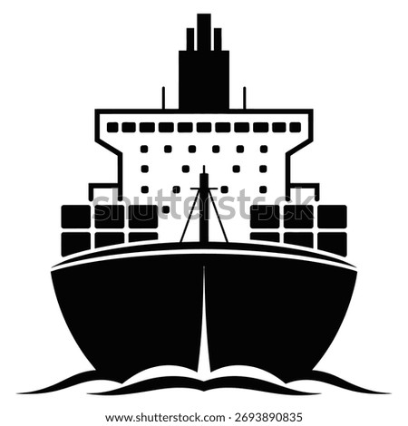 Distinctive black silhouette of a ship sailing through gentle waves.
