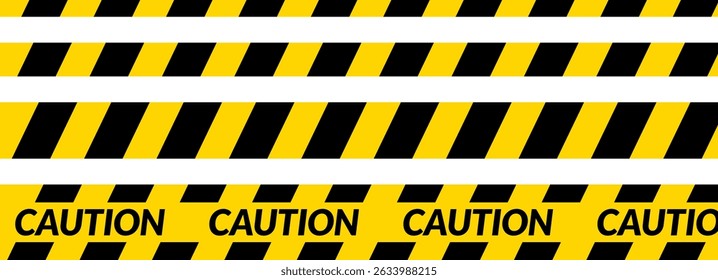 Distinctive Black and Yellow Warning Tape Design, Featuring Diagonal Stripes for Clear Hazard Indication, Ideal for Safety, Construction, and Restricted Area Signage