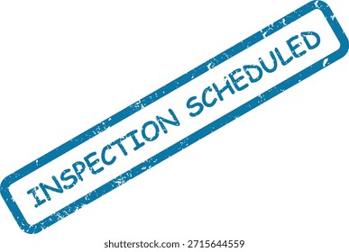 Texto distintivo con efecto de sello de goma azul "Inspección programada" con un borde rectangular en una superficie blanca limpia.