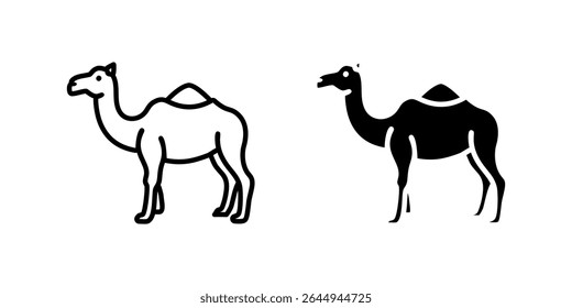 Ícone de camelo distinto que representa animais do deserto, viagens e ambientes áridos. Ótimo para natureza, aventura e temas do Oriente Médio.