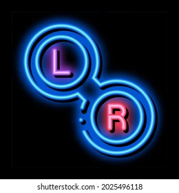 distinctive form left and right lens neon light sign vector. Glowing bright icon distinctive form left and right lens sign. transparent symbol illustration