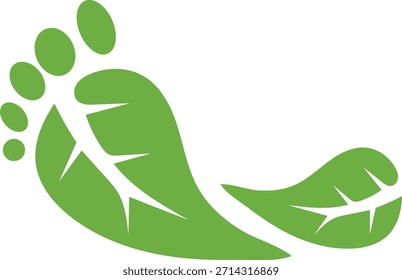 Un distintivo logotipo verde que combina una huella humana con un diseño de hojas frescas. Este atractivo visual es ideal para representar marcas ecológicas, negocios sostenibles, iniciativas ambientales, tiendas de alimentos orgánicos, productos naturales para la salud y turismo ecológico.