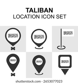 Distinctive location icons displaying Taliban insignia, suitable for geopolitical or historical use in maps and graphics.