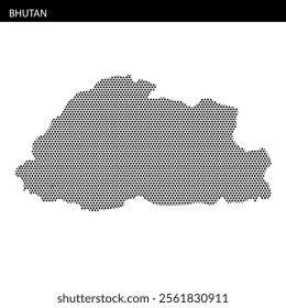 The distinctive outline of Bhutan is depicted with a unique dot pattern, showcasing the country’s geographical shape and borders.