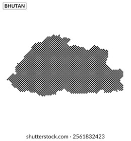 The distinctive outline of Bhutan is depicted with a unique dot pattern, showcasing the country’s geographical shape and borders.