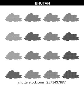 The distinctive outline of Bhutan is depicted with a unique dot pattern, showcasing the country’s geographical shape and borders.