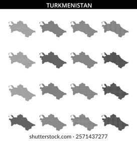 The distinctive outline of Turkmenistan is created using a dotted pattern, showcasing the country's geographical shape with subtle texture.