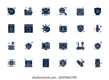 Distinctive pack of 24 Grid Fitted vector icons inspired by Antivirus, crafted in Filled format at High Resolution for memorable brand experiences.