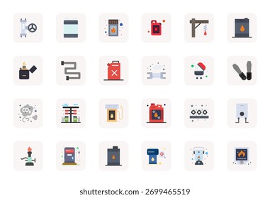 Pacote distinto de ícones vetoriais otimizados de 24 pixels inspirados em Gas, criados em formato plano em alta resolução para experiências de marca memoráveis.