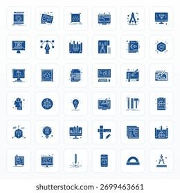 Pacote distinto de ícones vetoriais otimizados de 36 pixels inspirado no Cad, criado em formato Glyph 256x256 para experiências de marca memoráveis.