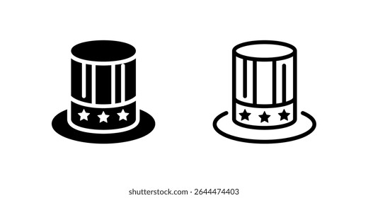 Distinctive patriotic top hat icon symbolizing American pride and historical figures. Great for national holidays and vintage themes.