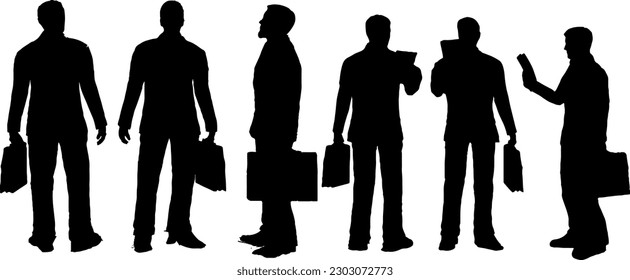 Distinctive Pose: Corporate Confidence Silhouette Vector Illustration of a Businessman with Bag and Newspaper