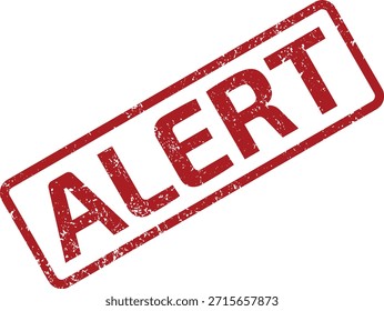 Distintivo vermelho texturizado ALERT marca de carimbo de borracha em uma superfície branca nítida, simbolizando um aviso urgente ou informações importantes.