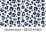 Distinctive seamless leopard pattern with irregular dark navy blue and subtle baby blue spots scattered on a clean off-white background.