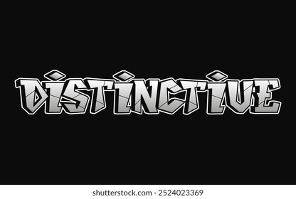 Distinctive - single word, letters graffiti style. Vector hand drawn logo. Funny cool trippy word Distinctive, fashion, graffiti style print t-shirt, poster concept