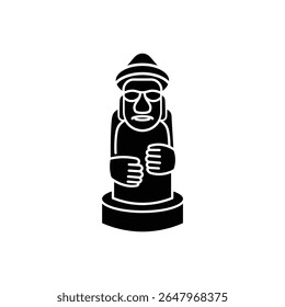 A distinctive vector icon of a Dol Hareubang stone statue from Jeju Island, representing Korean culture and tradition.