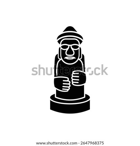 A distinctive vector icon of a Dol Hareubang stone statue from Jeju Island, representing Korean culture and tradition.