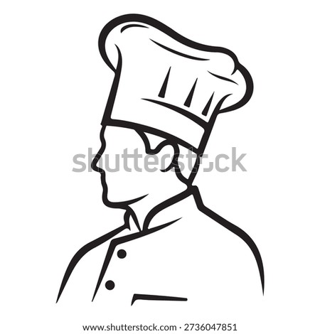 A distinguished black outline illustration of a chef wearing a traditional hat.