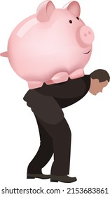 distinguished person carries on his back piggy bank shape pig