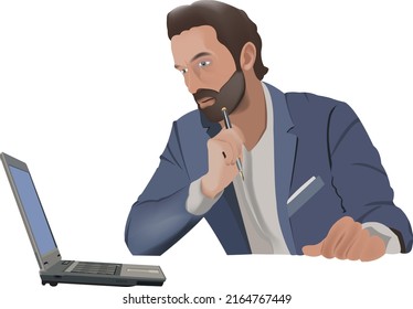 distinguished person in front of the desk thinks