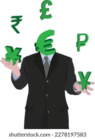 Distinguished person moves and exchanges foreign currencies-