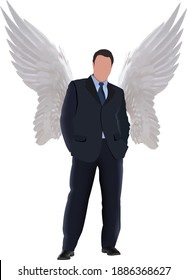 distinguished person standing with angel wings