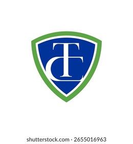 A distinguished shield logo with a green border and a deep blue interior, showcasing elegant, intertwined white serif letters "T" and "E"
