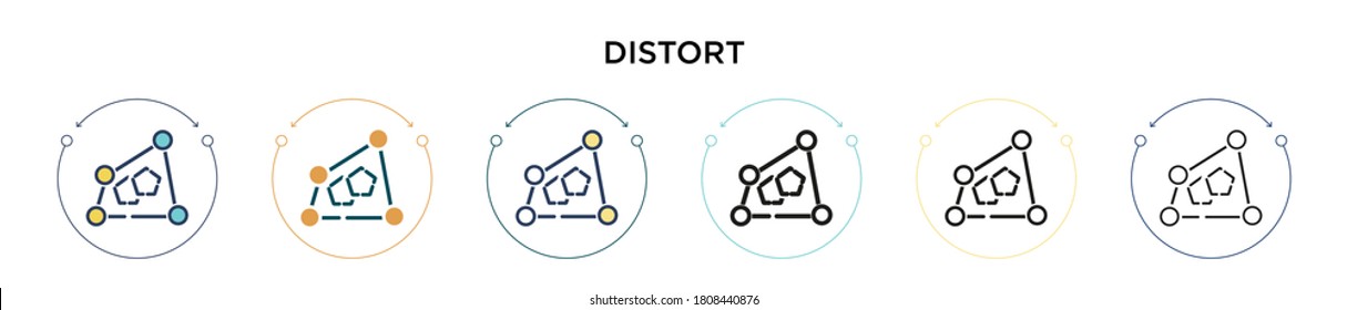 Distort icon in filled, thin line, outline and stroke style. Vector illustration of two colored and black distort vector icons designs can be used for mobile, ui, web