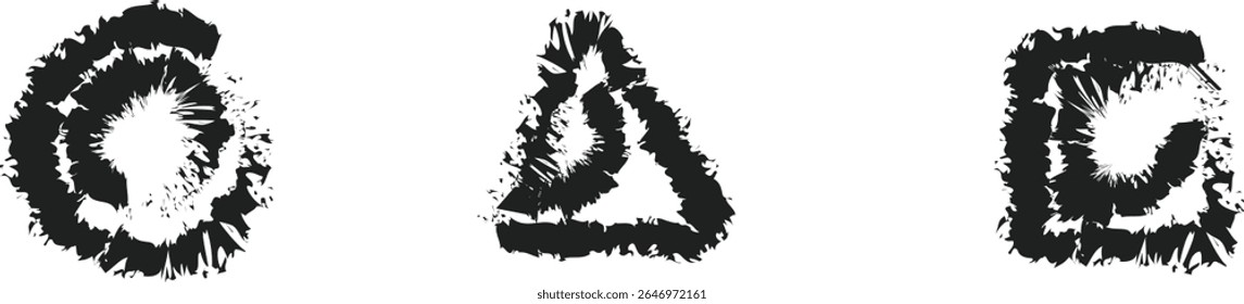 Distorted Abstract Geometric Forms: Rough, Spiky Circle, Triangle, and Square Shapes for Grunge and Edgy Designs	
