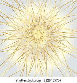 Distorted abstract lines, wireframe tunnel. The gold spiral wave line on the white gold background. Vector illustration.