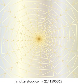 Distorted abstract lines, wireframe tunnel. The gold wave spiral card lines on the white gold background.