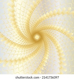 Abstrakter abstrakter Wireframe-Tunnel. Die goldene Welle spiralförmige Linien auf weißem goldenem Hintergrund.