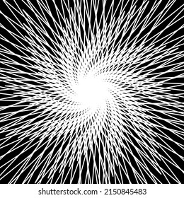 Distorted abstract lines, wireframe tunnel. The white spiral line on the black background. Vector illustration.