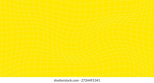 Plano de fundo distorcido com gaiola branca em amarelo. Padrão psicodélico abstrato com riscas onduladas doodle. 