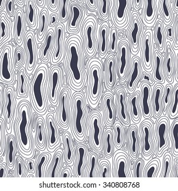Distorted black holes abstract seamless pattern. Vector monochrome background. Handdrawn modern texture with chaotic pores. Doodle sketch art.