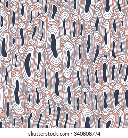 Distorted black holes abstract seamless pattern. Vector colored background. Handdrawn modern texture with chaotic repeating deformed pores. Doodle sketch art.