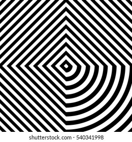 Distorted black rhombuses on white background. Symmetric geometric repeating quadrangles abstract. Interior decorative board. Stripped surface pattern design. Diagonal lines wallpaper. Vector art