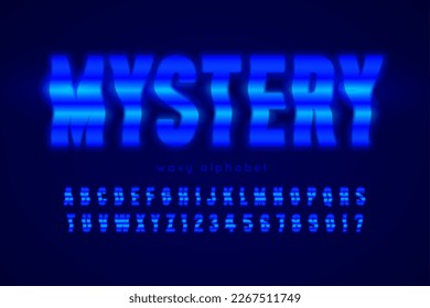 Distorted bright light characters, retro-futuristic original type. Wavy alphabet 