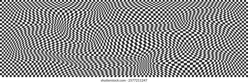 Distorted checkered background. Illusion warp texture background. Vector illustration