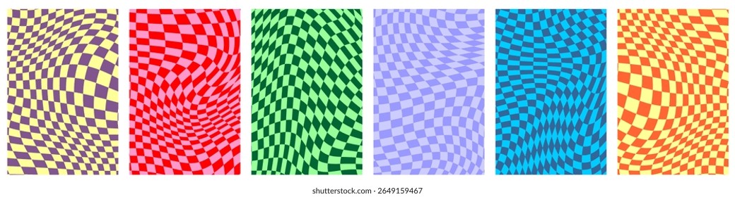 Distorted checkered background vector, offering a dynamic and abstract pattern with a modern edge. Ideal for digital art, graphic design, or energetic backgrounds needing visual interest.