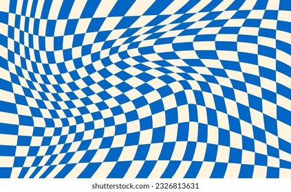 Distorted checkered blue background.  Twisted and distorted vector texture in trendy retro psychedelic style