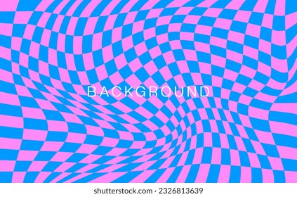 Distorted checkered blue background.  Twisted and distorted vector texture in trendy retro psychedelic style