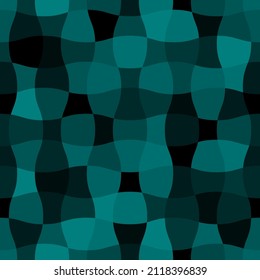Distorted Checkered Pattern in Dark Marine Green Halftones. Vector geometric seamless texture deep ocean colored parts. Checkered vector illustration.