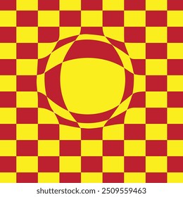 Distorted checkered pattern in yellow and blue colors