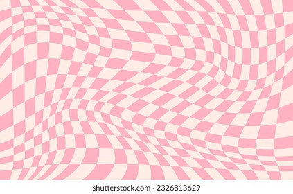 Distorted checkered pink background.  Twisted and distorted vector texture in trendy retro psychedelic style