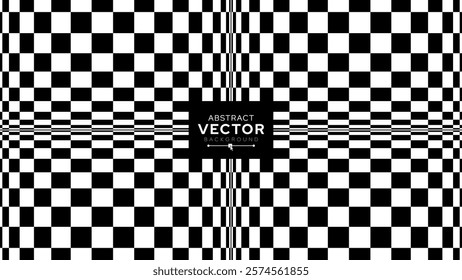 Distorted Checkered Pixels Glitch Effect Abstract Background. Y2K Black and White Distorted Chess Board Poster. Vector Illustration.