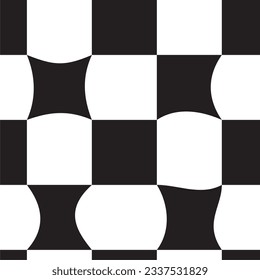 Distorted checkered seamless pattern design. Abstract optical illusion of Black and white geometric chess pattern